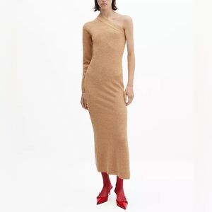 Mango Tan One Shoulder Knit Dress